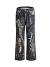 Tntwear Full Cross Stitching Leather Flare Jeans - tntwear1