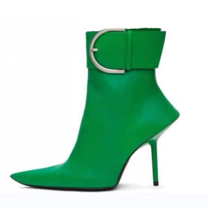 New Brand Sexy Women's Ankle Boots Thin High Heel Pointed Toe Fashion Zipper Short Boots Party Shoes Black Green Big Size - tntwear1