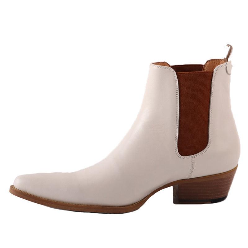 New Chelsea boot white leather boots point toe slip on ankle botas men party shoes male - tntwear1