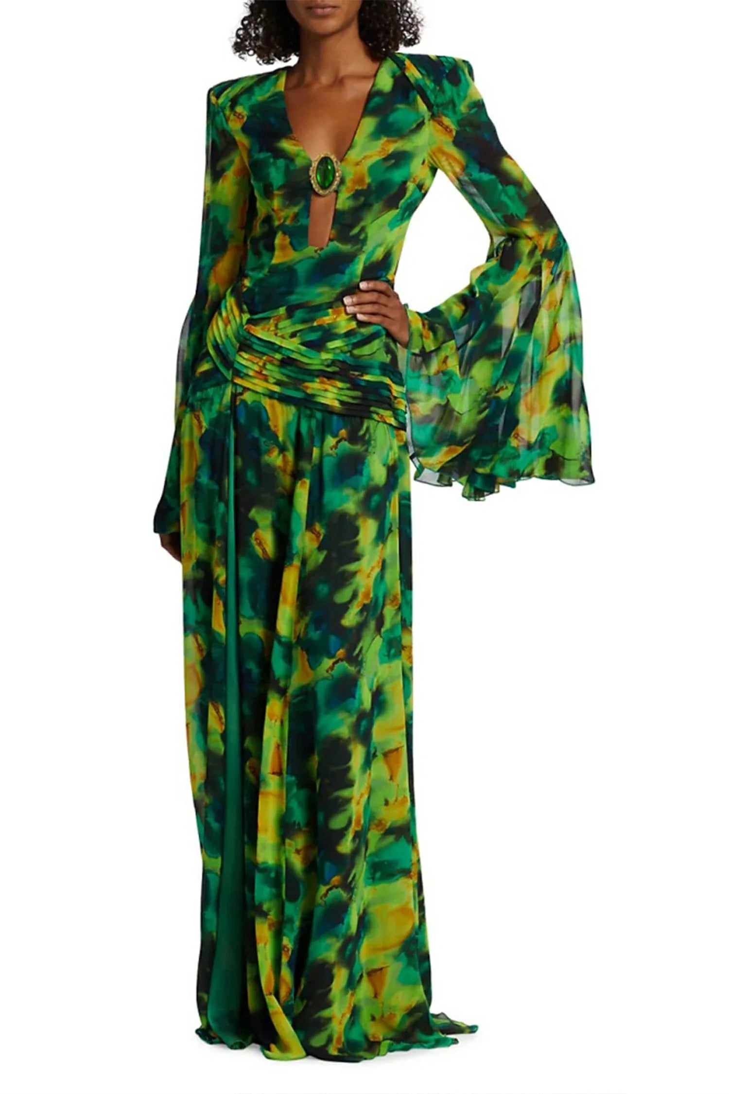 Vitaleas Printed Chiffon Maxi Dress