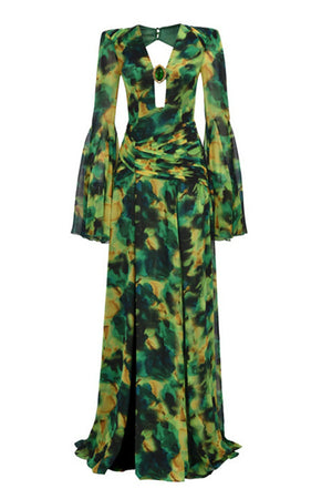 Vitaleas Printed Chiffon Maxi Dress