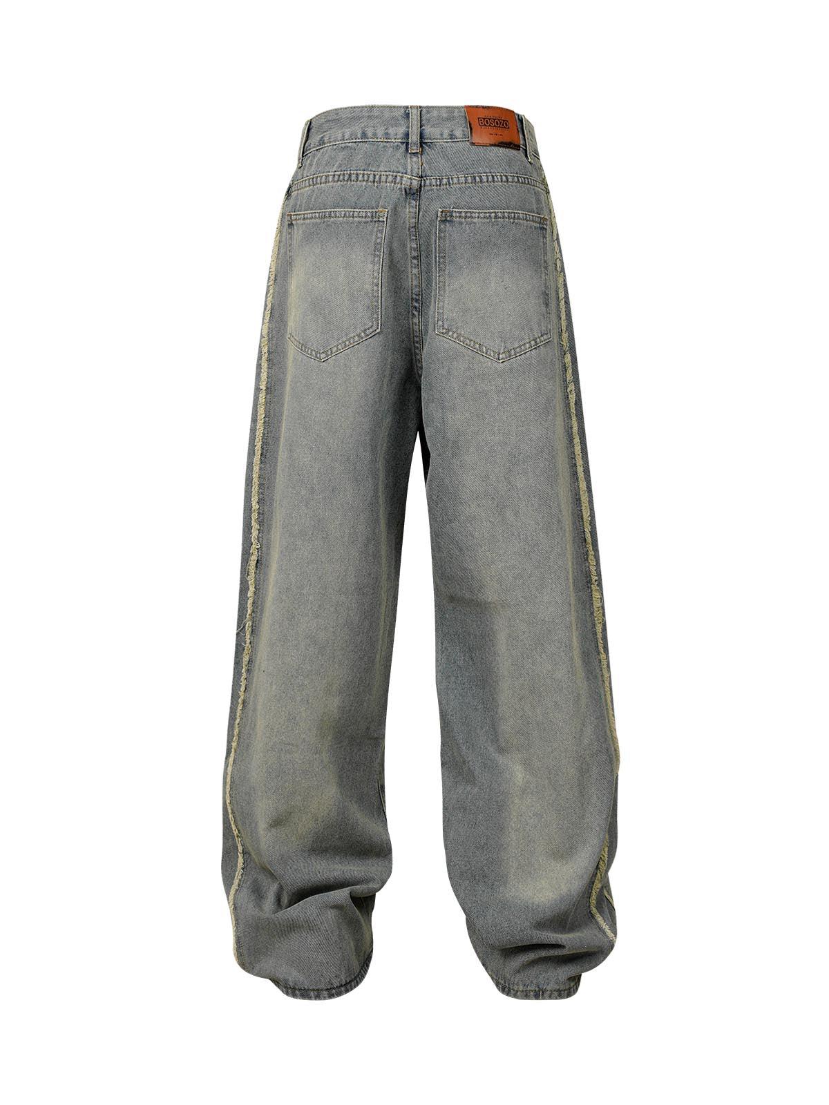 Tntwear Washed Distressed Raw Edge Baggy Jeans - tntwear1