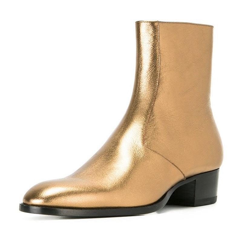 gold pointed toe men leather boots British style men fashion boots zip mujer bota chelsea booties - tntwear1