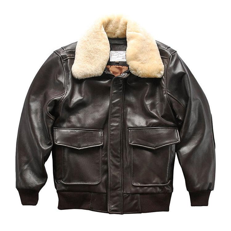 Sheepskin Jacket Casual Aviation Flight Suit Leather Jacket - tntwear1