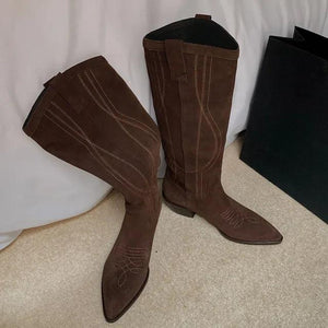 Popular Western Women Knee-High Boots Cow Suede Leather - tntwear1