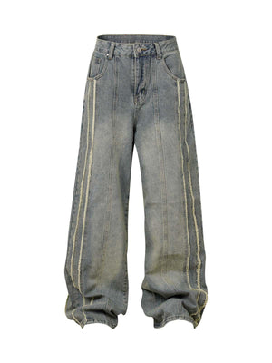 Tntwear Washed Distressed Raw Edge Baggy Jeans - tntwear1