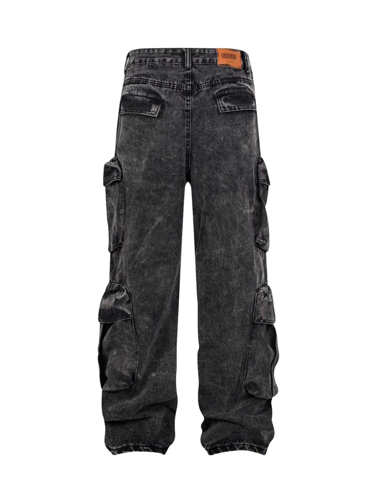 Tntwear Washed Multi-pocket Cargo Jeans - tntwear1