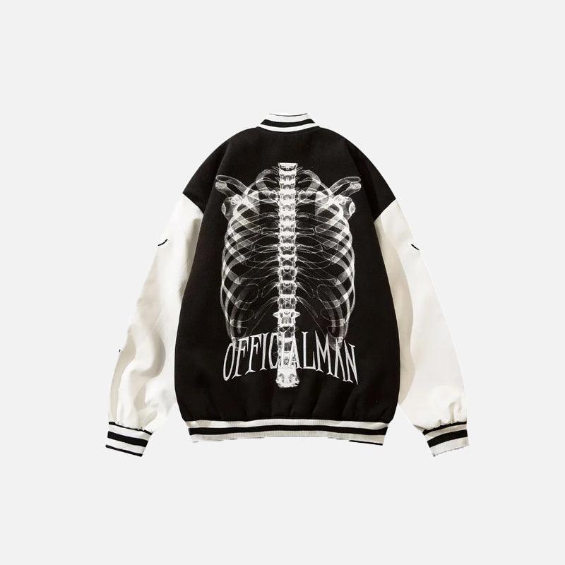 Skeleton Print Embroidery Varsity Jacket - tntwear1