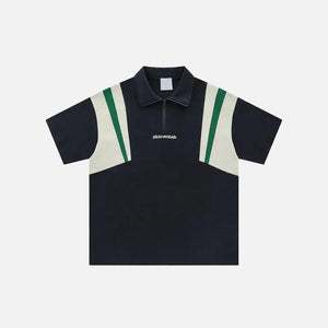 Retro Zip-up Polo Patchwork T-shirt - tntwear1