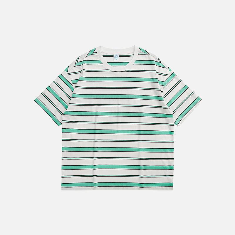 Loose Striped Contrast Color T-shirt - tntwear1