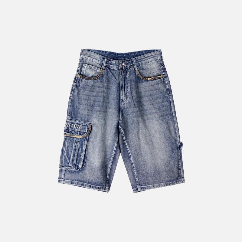 Multi-pocket Washed Denim Jorts - tntwear1