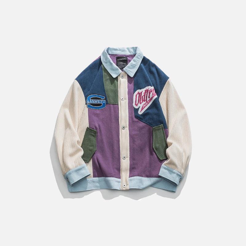 Colorful Patchwork Retro Varsity Jacket - tntwear1