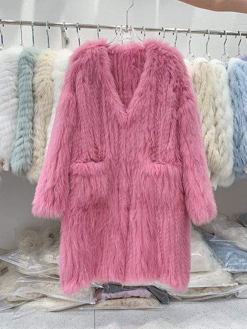 Fox Fur Knited Coat Women Winter High Quality Luxury Fur Jacket - tntwear1