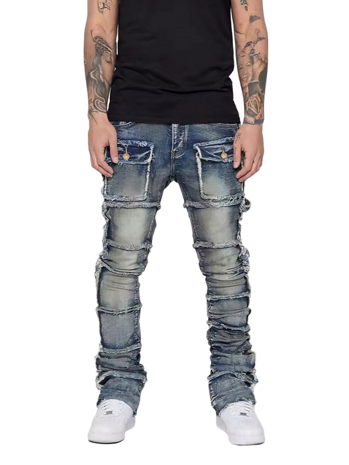 Tntwear Stretch Patch Layered Bootcut Stacked Jeans - tntwear1