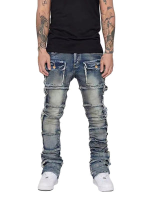 Tntwear Stretch Patch Layered Bootcut Stacked Jeans - tntwear1