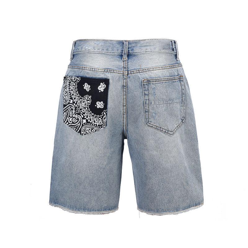 Checkered Paisley Shorts - Washed Blue - tntwear1