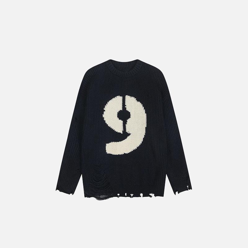 Distressed Number 9 Sweater - tntwear1