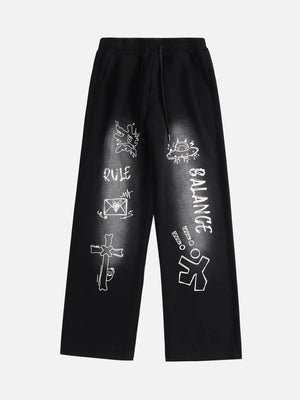 1984 American Style Spray Painted Letters Washed Casual Sweatpants - tntwear1