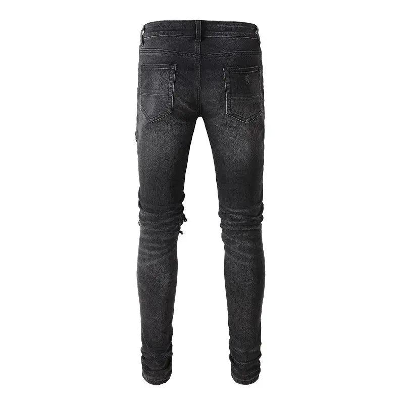 1984 Cracked Leather Patch Biker Streetwear Jeans S001 - tntwear1