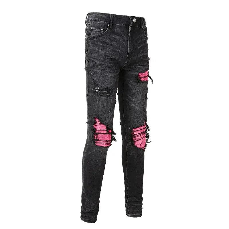 1984 Cracked Leather Patch Biker Streetwear Jeans S001 - tntwear1