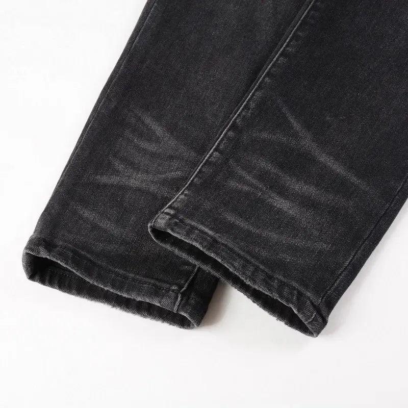 1984 Cracked Leather Patch Biker Streetwear Jeans S001 - tntwear1