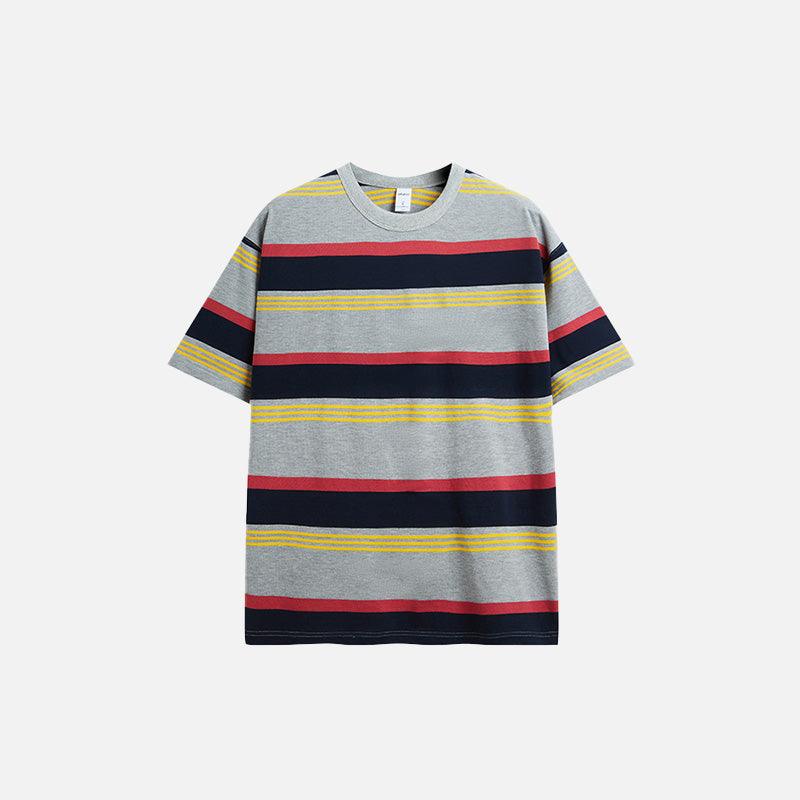 Loose Striped Contrast T-shirt - tntwear1