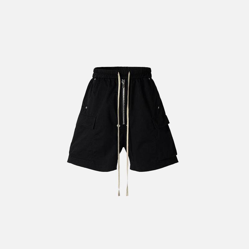 Black Drawstring Zip-up Women's Jorts - tntwear1