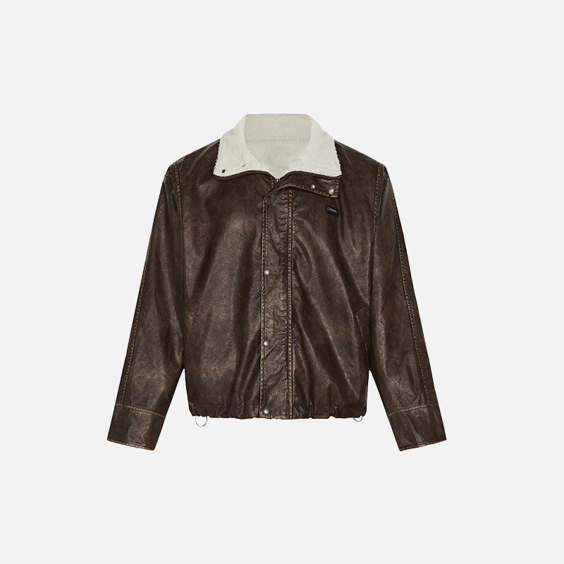 Vintage Washed PU Leather Jacket - tntwear1