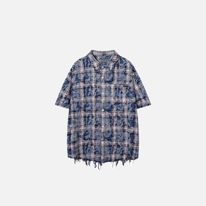 Vintage Plaid Ripped Shirt - tntwear1