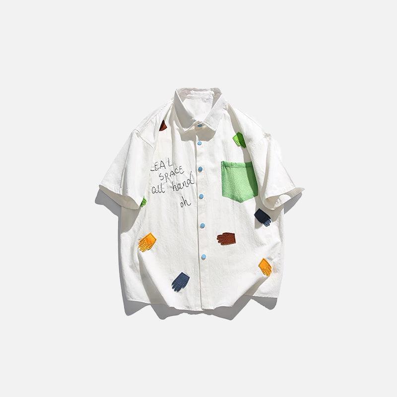 Stitching Color Embroidery Shirt - tntwear1