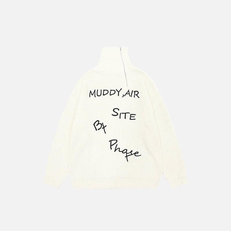 Y2k Letter Embroidery Turtleneck Sweater - tntwear1