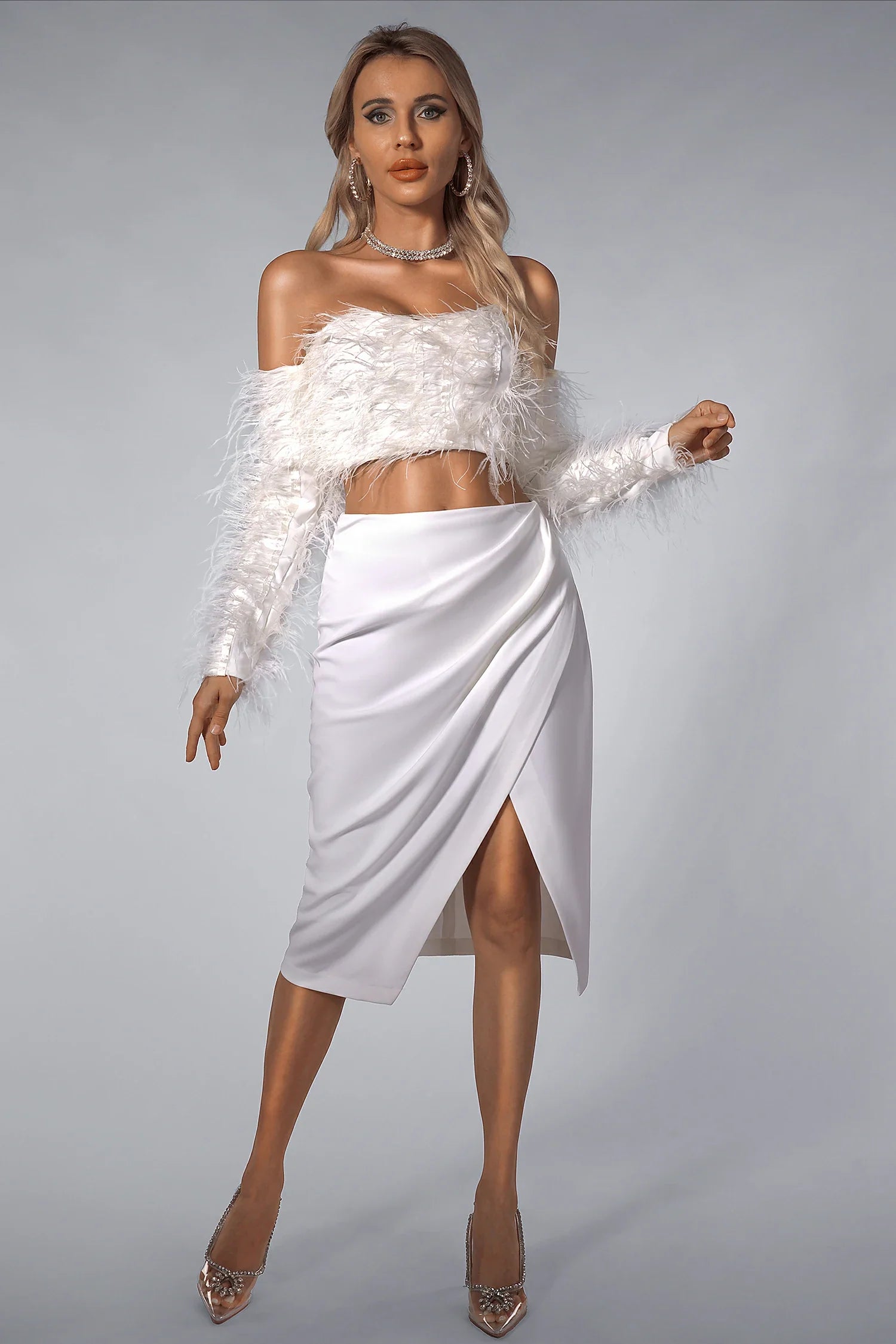 Damyia Feather Mini Top with Ruche Skirt Set