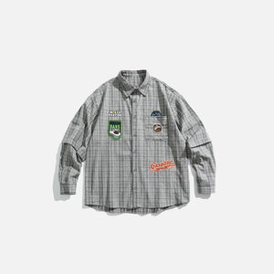 Vintage Loose Plaid Badges Shirt - tntwear1