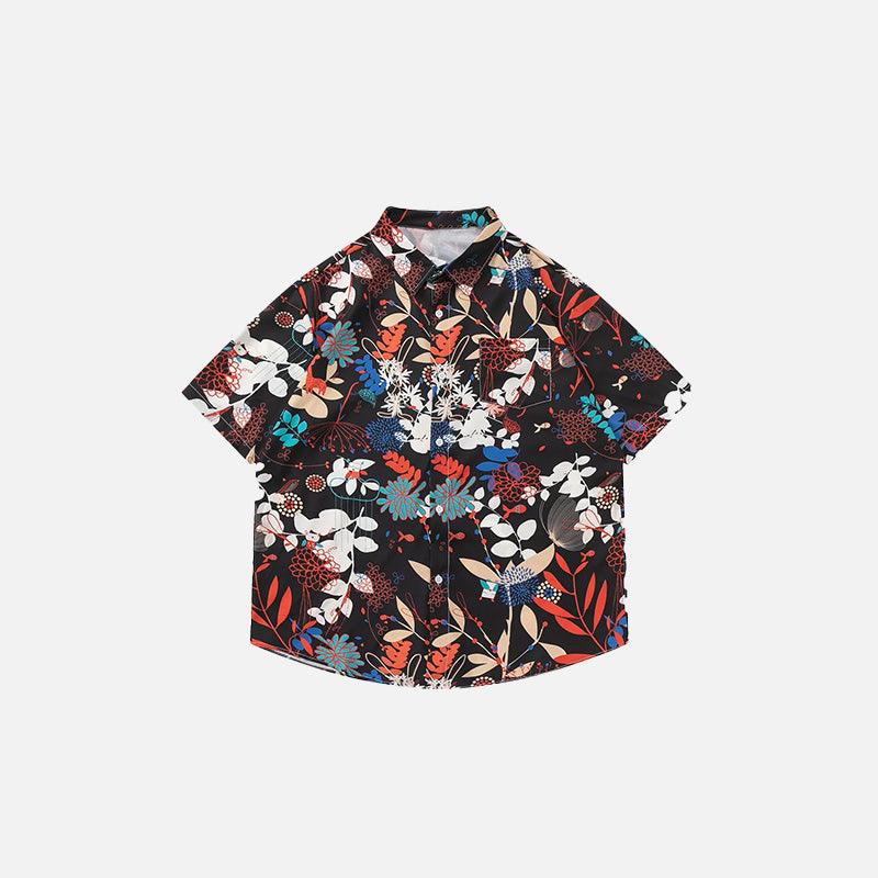 Flower Corduroy Short Sleeve Shirt - tntwear1