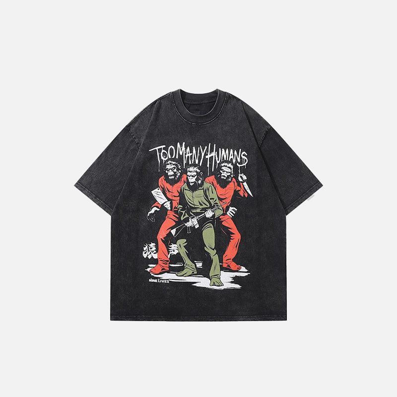 "Too Many Humans" Loose Printed T-Shirt - tntwear1