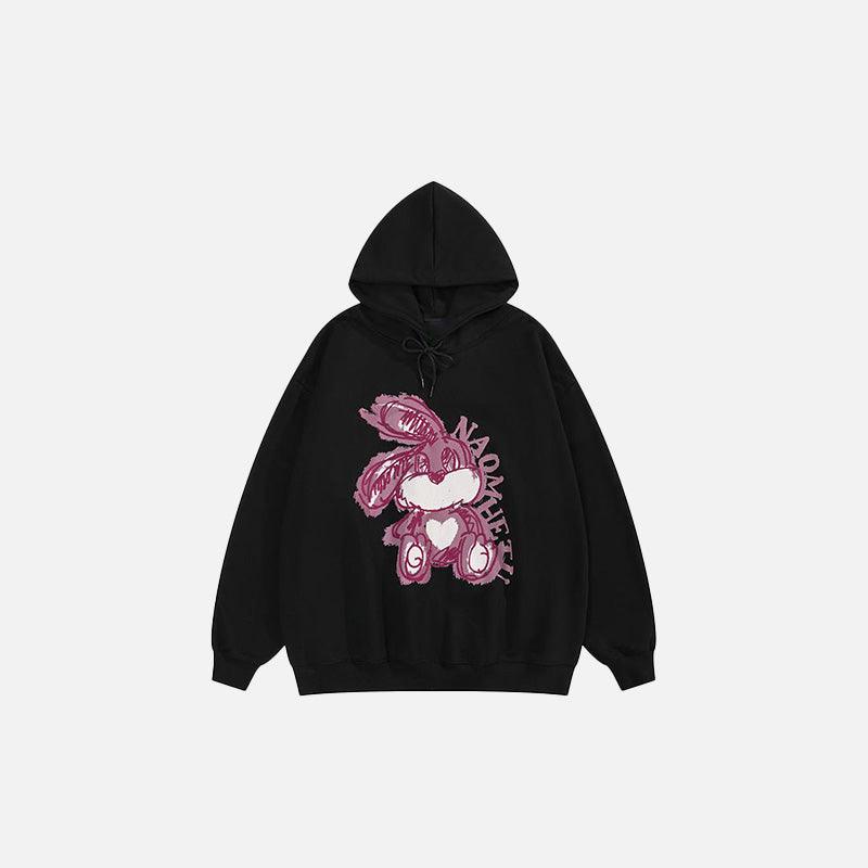 Loose Retro Rabbit Printed Hoodie - tntwear1