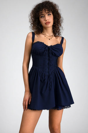 Yvonne Strap Woven Mini Dress In Blue