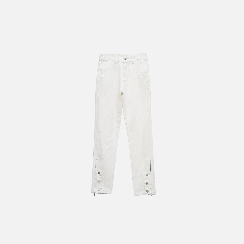 White High-Waisted Buttoned Jeans - tntwear1