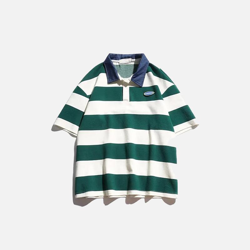 Loose Striped Polo T-shirt - tntwear1