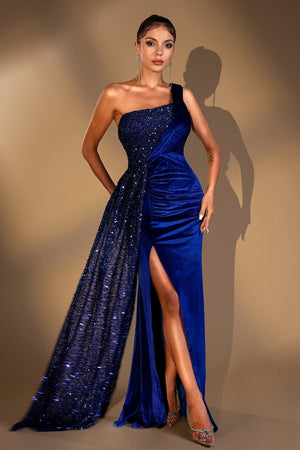 Opal Sequin Velvet Pleat Highslit Dress