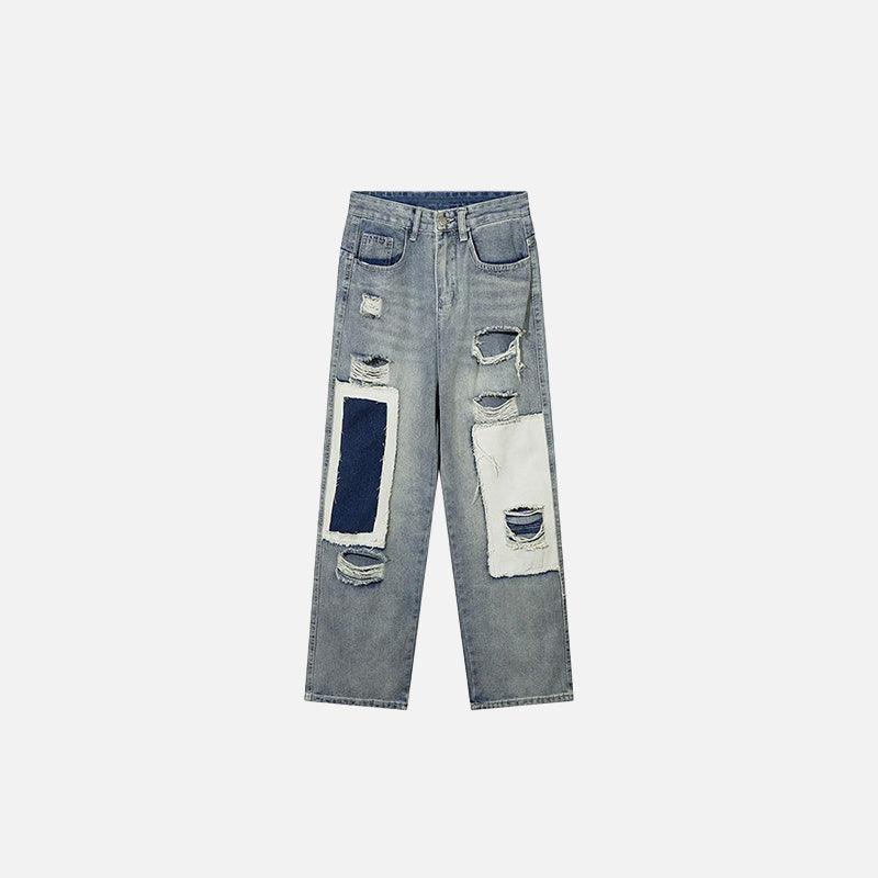 Distressed Straight Patchwork Jeans - tntwear1