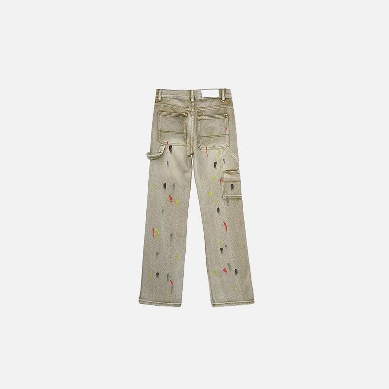 Letter Paint Embroidered Washed Jeans - tntwear1