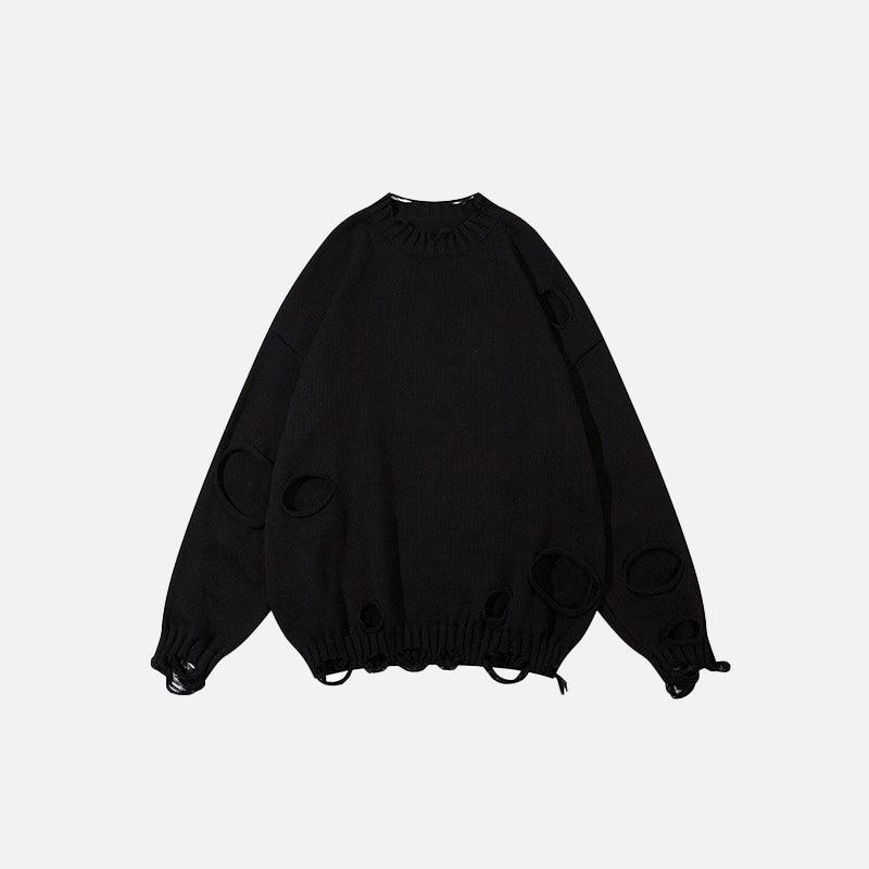 Loose Ripped Hole Solid Color Sweater - tntwear1