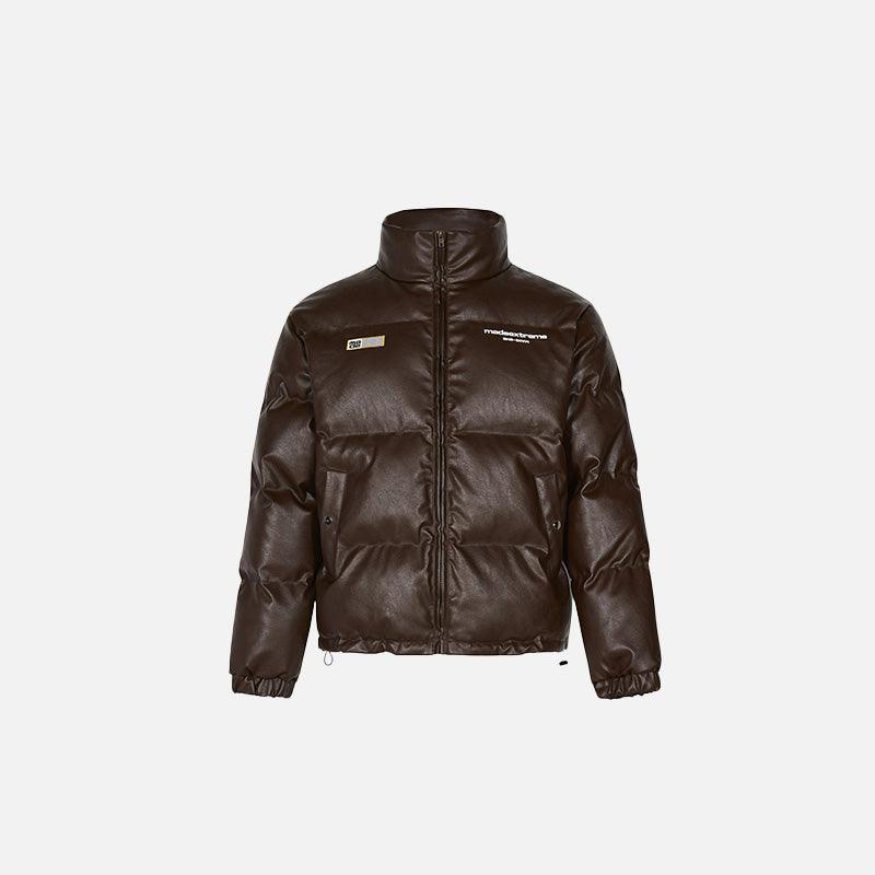 Letter Printed Padded Leather Jacket - tntwear1