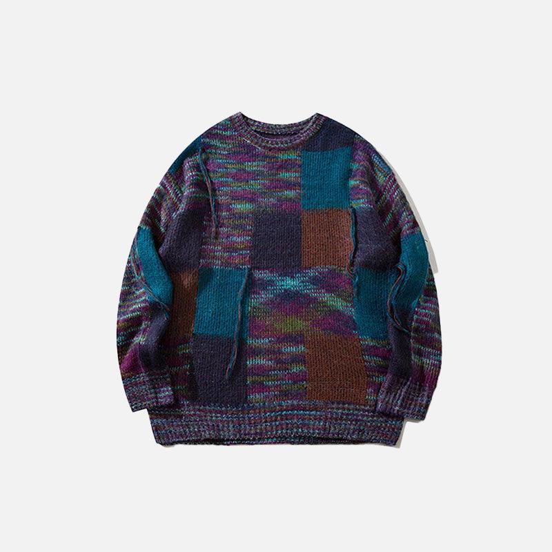 Patchwork Multi Color Loose Sweater - tntwear1