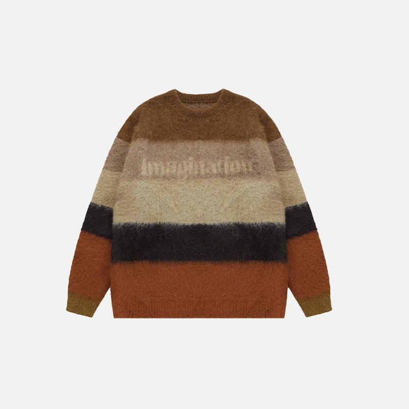 Fuzzy Loose Striped Contrast Color Sweater - tntwear1