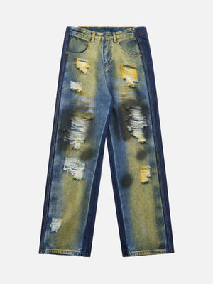 1984 Hip-hop Washed Distressed Loose Spray-dyed Jeans - tntwear1