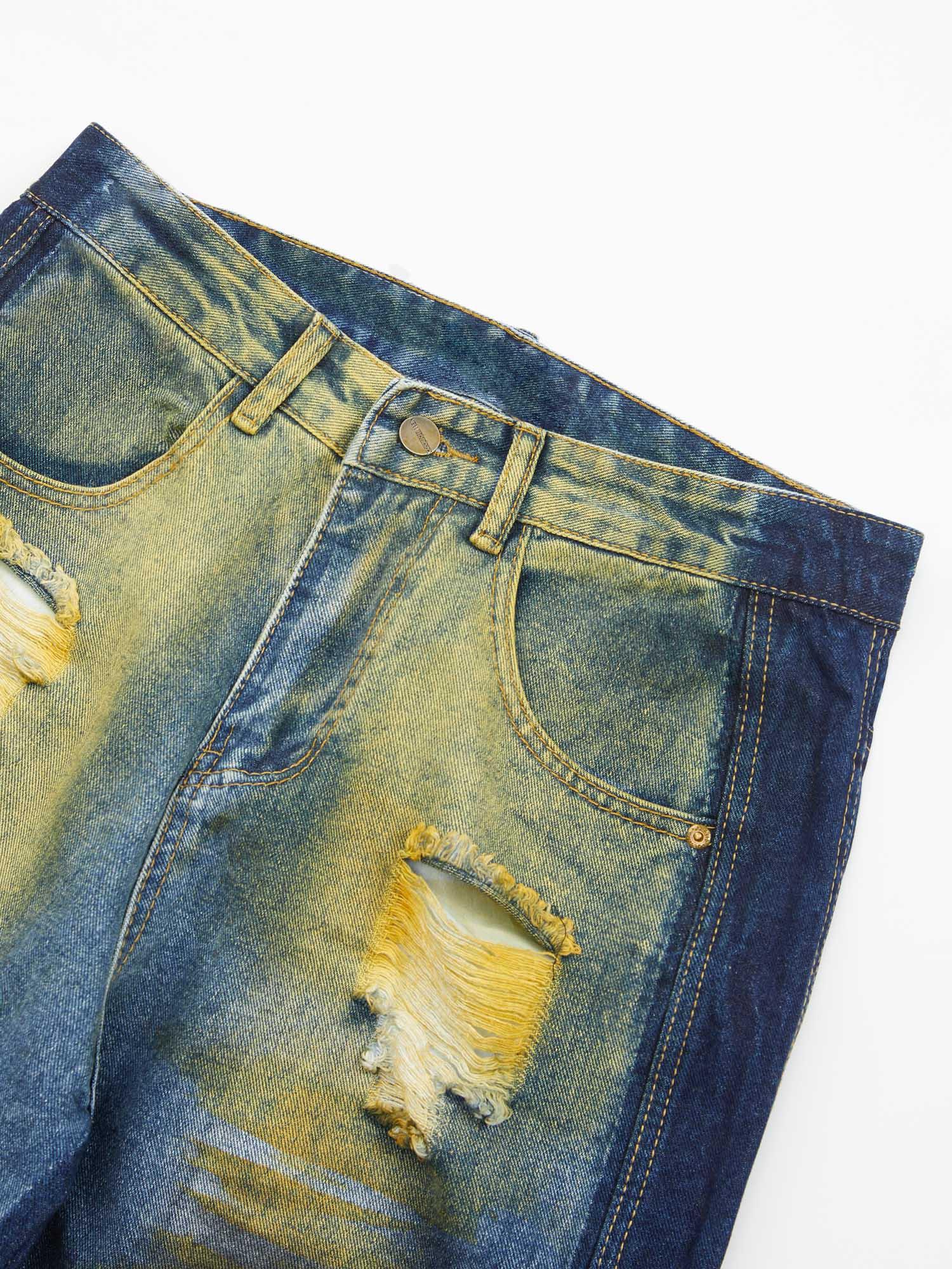 1984 Hip-hop Washed Distressed Loose Spray-dyed Jeans - tntwear1