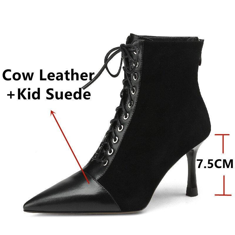 Elegant Women Ankle Boots Pointed Toe Thin High Heels - tntwear1