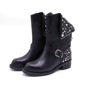 Rivet punk women's leather boots and shoes - tntwear1